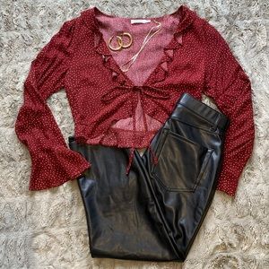 Grey Bandit Tie Front Top